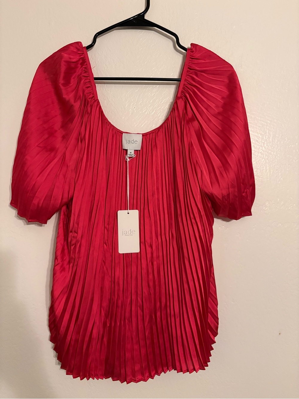 Jade JOHNNY WAS Women's Red Pleated Puff-Sleeve Top